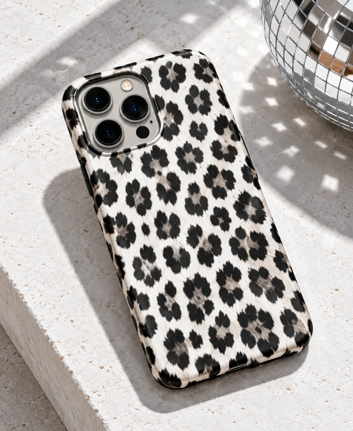 Snow Leopard phone case concept; illustrative image, not verified fit